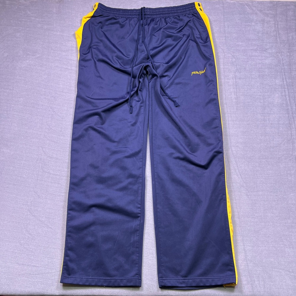 FUBU Y2K Style Mens Track Pants Snap Button Side Navy Yellow 2X‎ Polyester